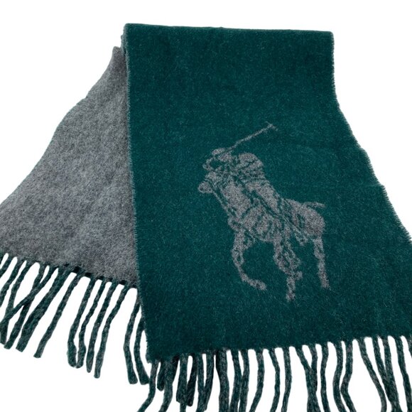 Polo Ralph Lauren Double Sided Wool Fringed Scarf Made in Italy - Picture 1 of 5